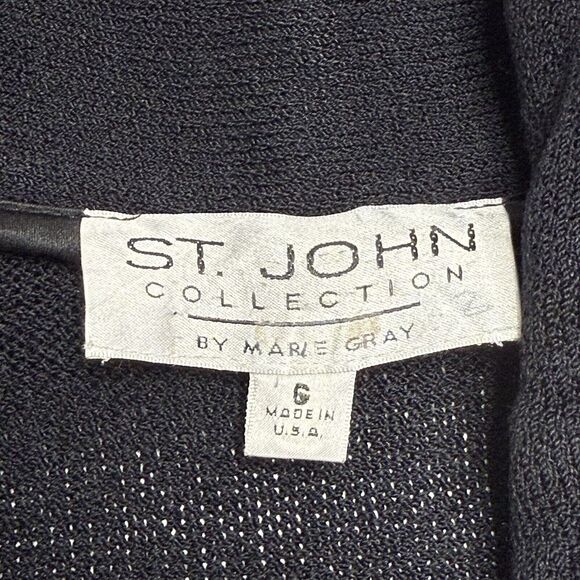 Vintage ST. JOHN Collection Knit Long Kelly Cardigan 6 Black Ruffle Belted Maxi - Picture 7 of 16